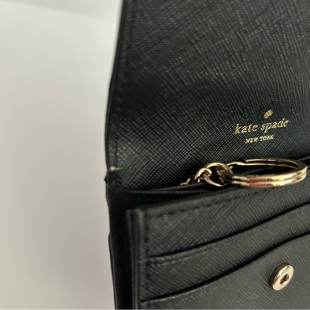 Kate Spade Black Small Card Holder Leather Wallet with Gold Accent - Picture 9 of 10